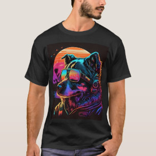 Bark to the Future: 80s Synthwave Dog Graphic T-Shirt