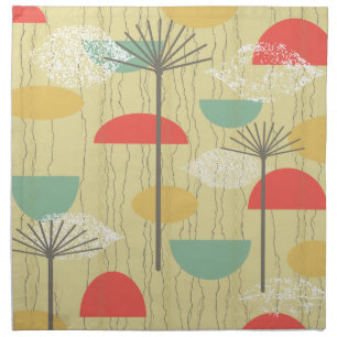 Barkcloth Abstract Flowers Cloth Napkin