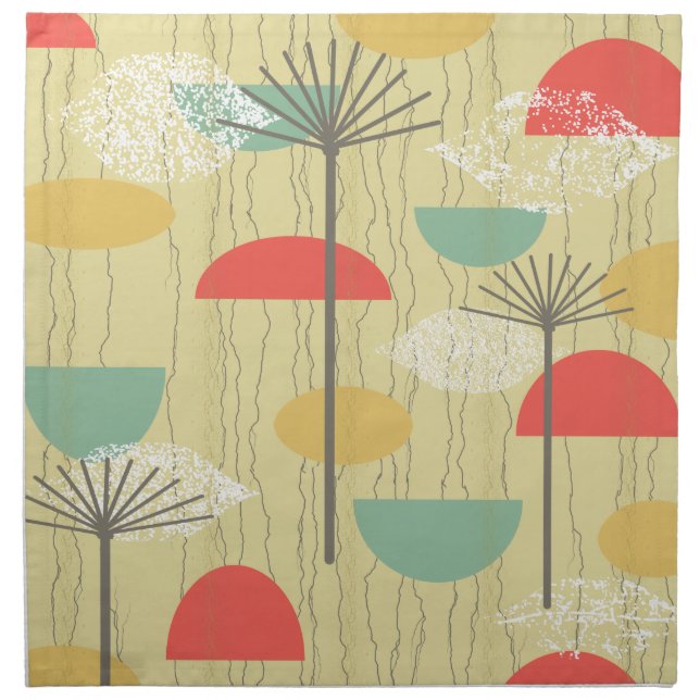 Barkcloth Abstract Flowers Cloth Napkin (Front)