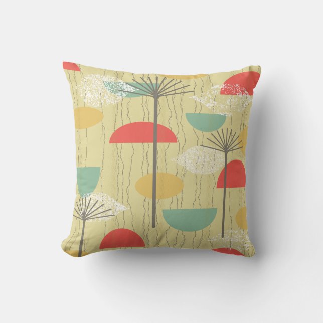 Barkcloth Abstract Flowers Throw Pillow (Front)