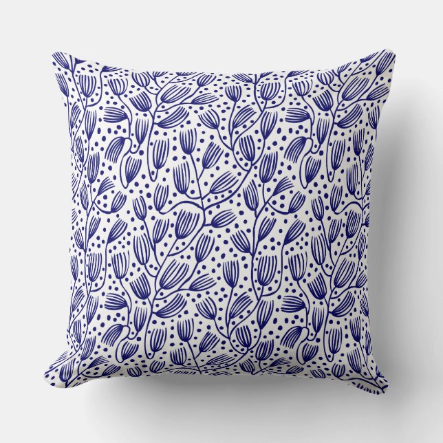 Barkcloth Style Pattern - Dark Navy on White Throw Pillow (Front)