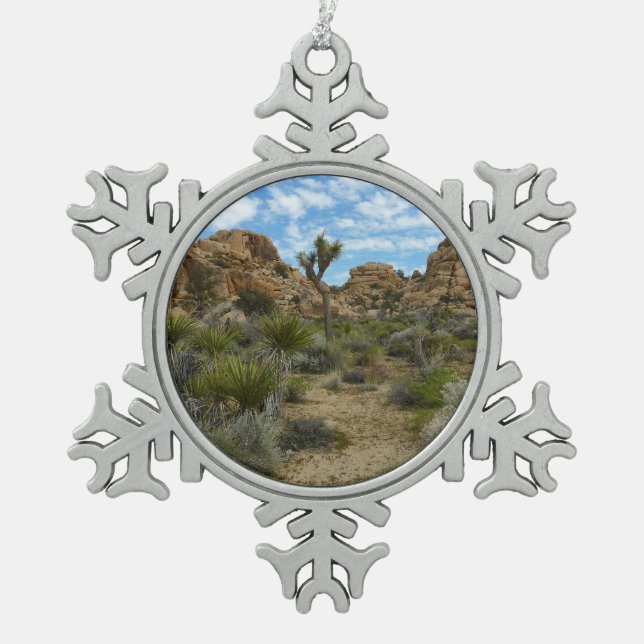 Barker Dam Loop Trail at Joshua Tree National Park Snowflake Pewter Christmas Ornament (Front)