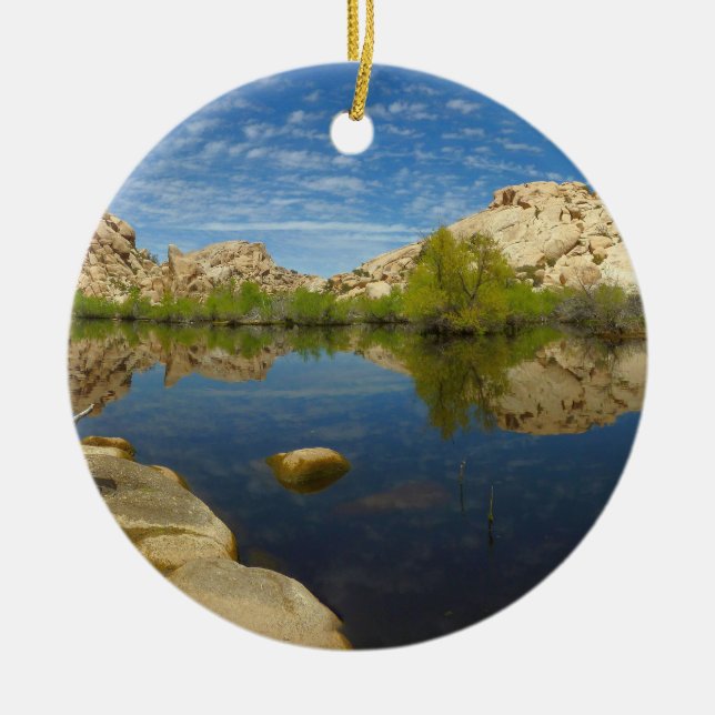 Barker Dam Reflection at Joshua Tree II Ceramic Ornament (Front)