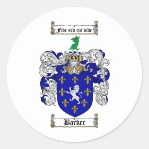 BARKER FAMILY CREST -  BARKER COAT OF ARMS CLASSIC ROUND STICKER