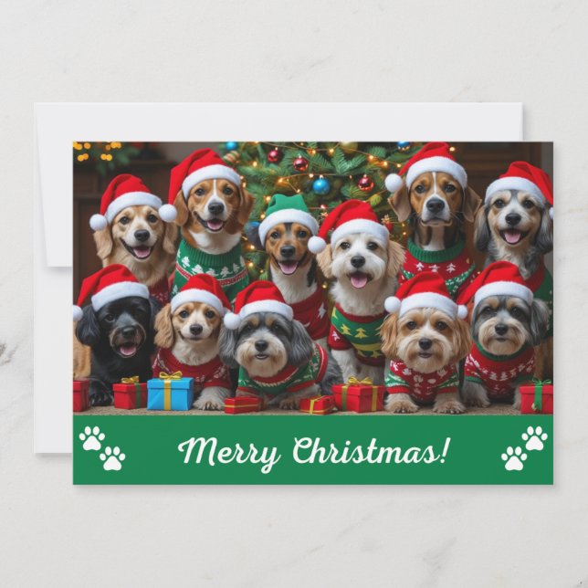 Barkin' Around the Christmas Tree Dog Personalized Holiday Card (Front)