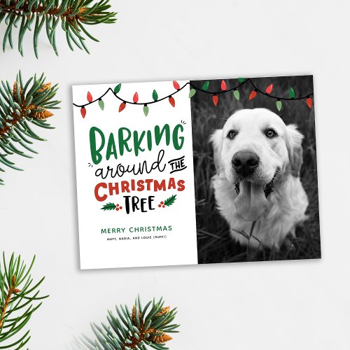 Barking Around The Christmas Tree Dog Christmas Holiday Postcard