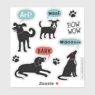 Barking Black Dogs Arf Bark Woof Wooo Sticker Set