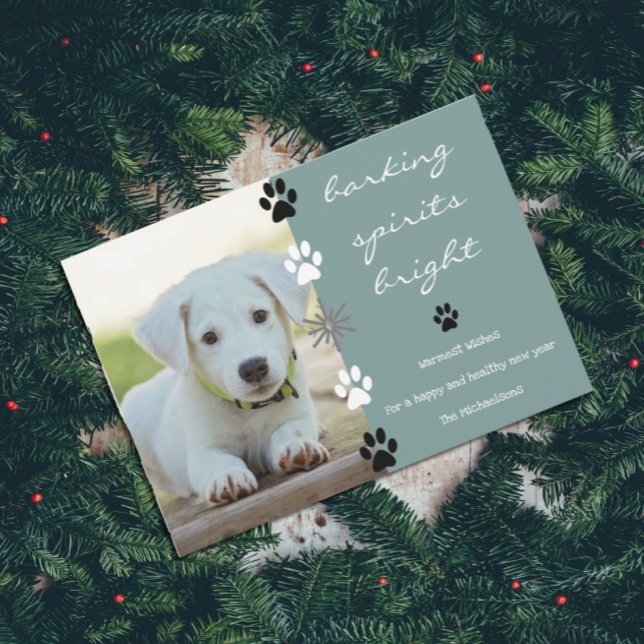 Barking Spirits Bright Puppy Dog Photo Holiday Card (Creator Uploaded)