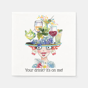 Barmaid Lady Funny Face Cocktail Paper Napkin