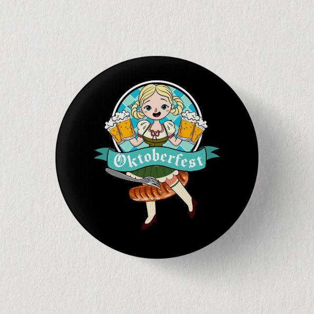 Barmaid Oktoberfest Funny German Woman Dirndl Brat Button (Front)