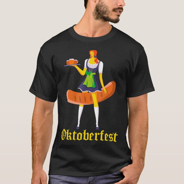 Barmaid Oktoberfest Funny German Woman Dirndl Brat T-Shirt (Front)