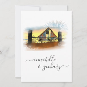*~* Barn American Flag QR RSVP AR19 Wedding Invita Invitation