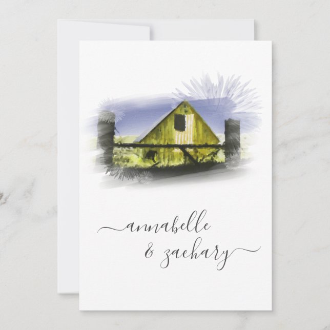 *~* Barn American Flag RSVP  QR AR19 Wedding Invitation (Front)