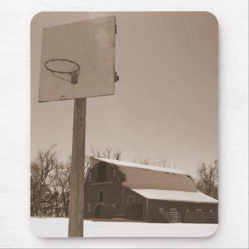 Barn and Basketball hoop sepia tone mousepad