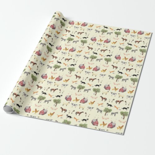 Barn and Farm Animal Scene Wrapping Paper