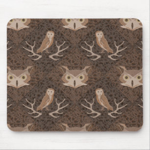 Barn and Hoot Owl Over a Brown Moss Pattern Mouse Pad