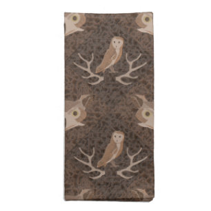Barn and Hoot Owl Over a Brown Moss Pattern Napkin