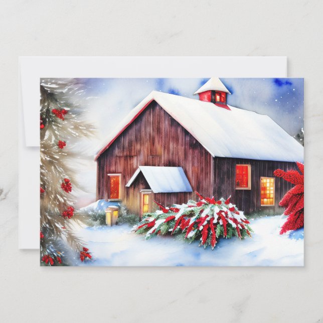 Barn and snow budget Christmas Holiday Card (Front)