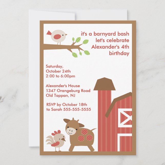 Barn Animal Fun Birthday Party Invitation (Front)