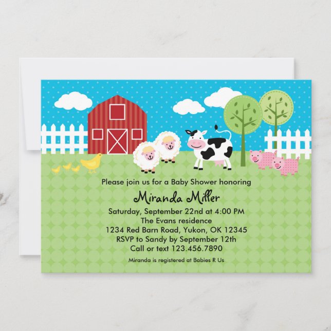Barn Animals Baby Shower Invitation (Front)
