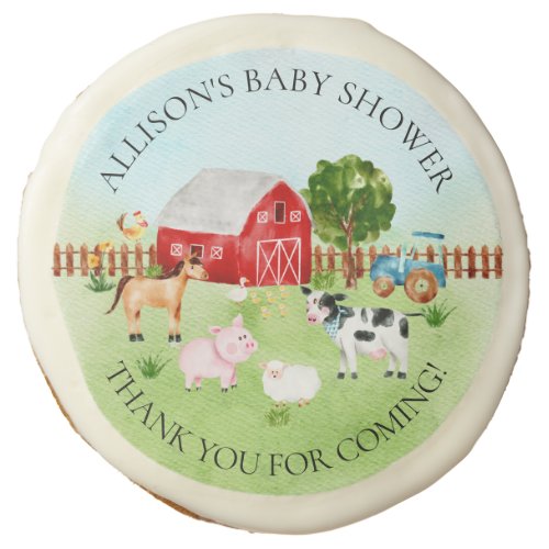 Barn Animals  Baby Shower Sugar Cookie - Baby shower thank you design featuring a cute barnyard farm animal scene