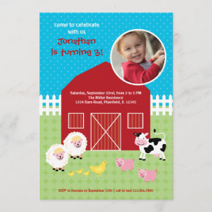 Barn Animals Birthday Photo Invitation