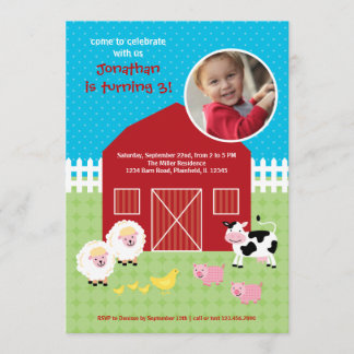 Barn Animals Birthday Photo Invitation