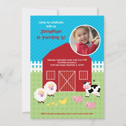 Barn Animals Birthday Photo Invitation