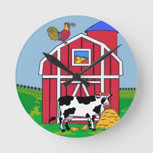 Barn Animals Country Farm Kitchen Round Clock