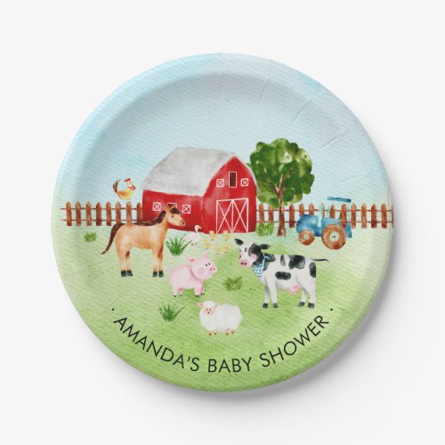 Barn Animals Farm Animals Baby Shower 7" Plate - Cute farm animals for a Neutral, girls or boys baby shower. Matching items available in our shop.