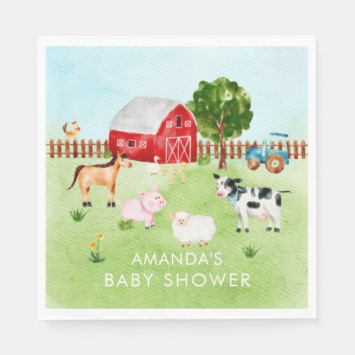 Barn Animals Neutral Baby Shower Paper Napkins