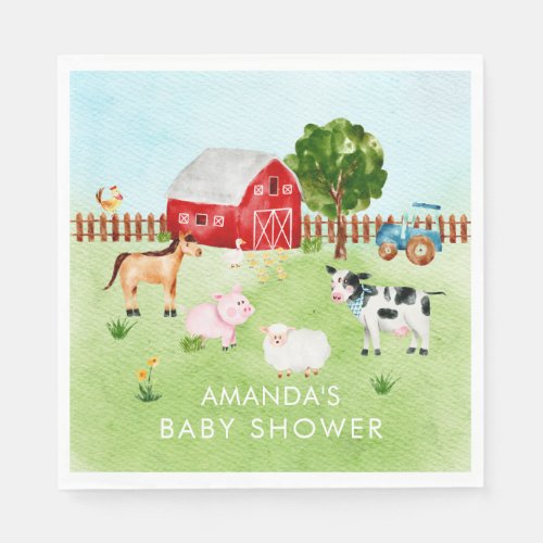 Barn Animals Neutral Baby Shower Paper Napkins - Barnyard farm animals for a neutral, boys or girls baby shower. Matching items available in our shop.