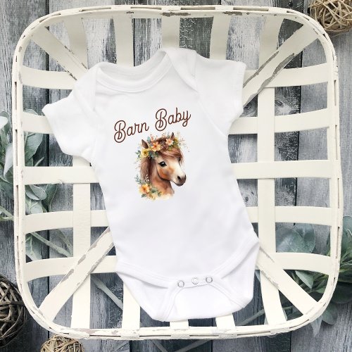 Barn Baby Cute Flower Pony Equestrian Baby Bodysuit