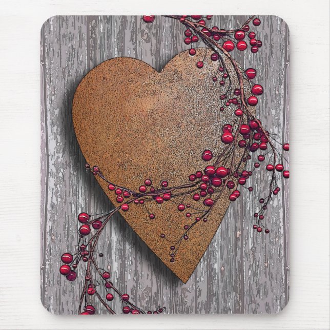 Barn Boards Rusted Heart Mouse Pad (Front)