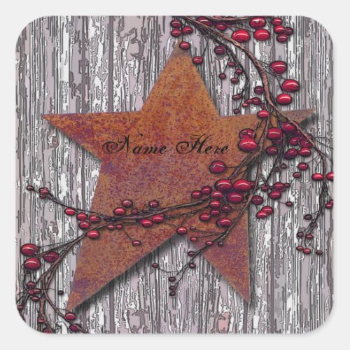 Barn Boards Rusted Star Square Sticker