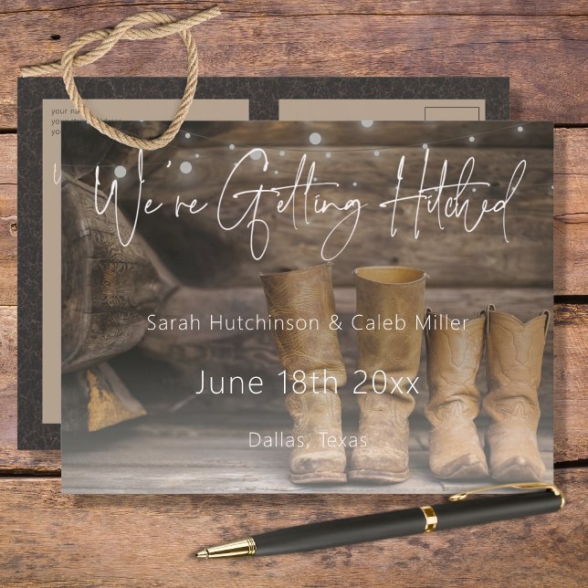 Barn & Boots Rustic Cowboy Wedding Save the Date Announcement Postcard (Creator Uploaded)