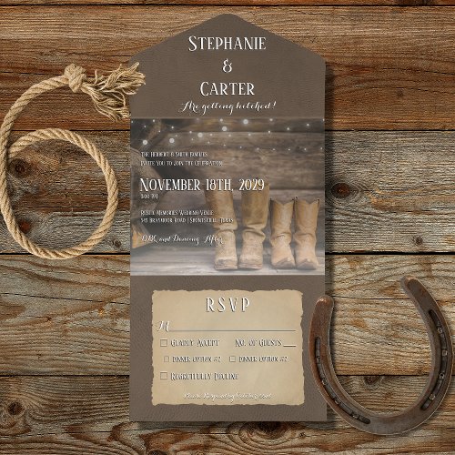 Barn  Boots Rustic Cowboy Western Dinner All In One Invitation