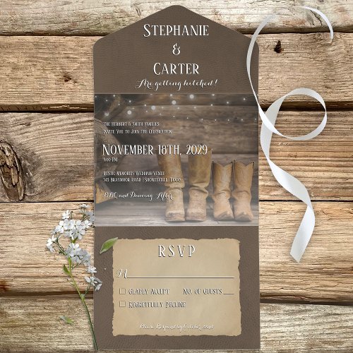 Barn  Boots Rustic Cowboy Western No Dinner All In One Invitation