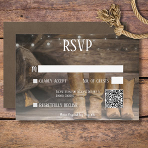 Barn & Boots Rustic Cowboy Western Wedding QR Code RSVP Card