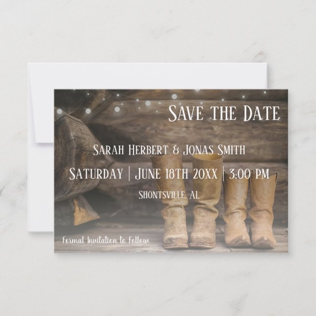 Barn & Boots Rustic Cowboy Western Wedding Save The Date (Front)