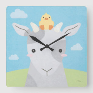 Barn Buddies - Goat & Chick Square Wall Clock