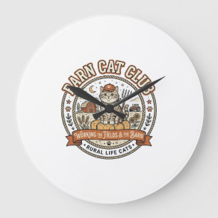 Barn Cat Club Cat Farmer Farm Animal Mashup Cat Vi Large Clock