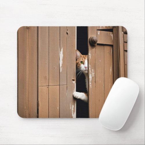 Barn Cat Peeking Around Door Mouse Pad
