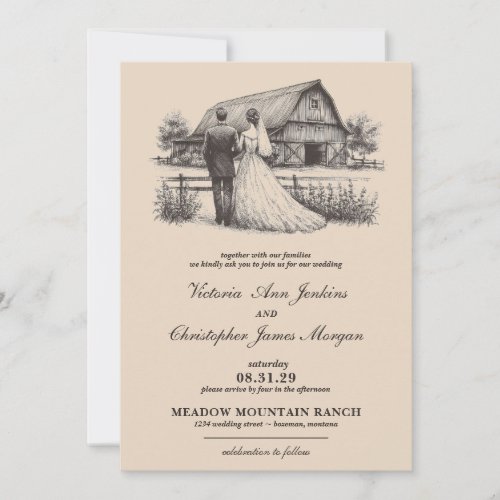 Barn Couple Wedding Invitation