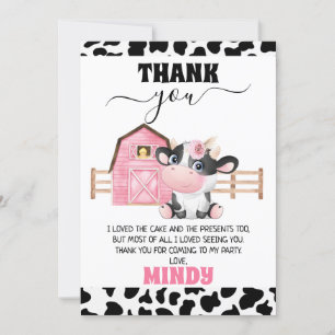 Barn Cow Print Birthday Thank You Card