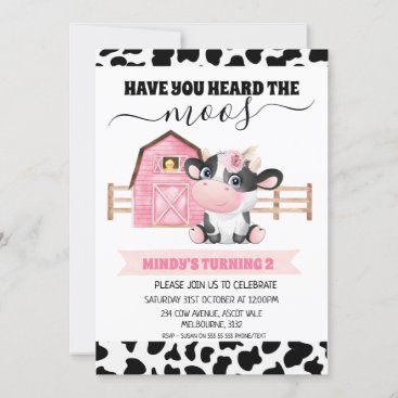 Barn Cow Print Have You Heard The Moos Birthday Invitation