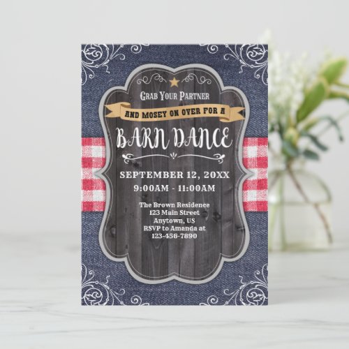 Barn Dance Denim Wood Rustic Invitation