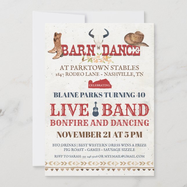 Barn Dance Party Invitation | Rodeo Cowboy Party (Front)