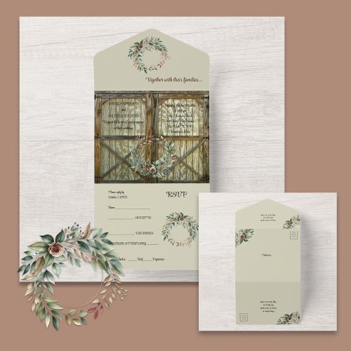 Barn Door and Floral All in One Wedding Invitation