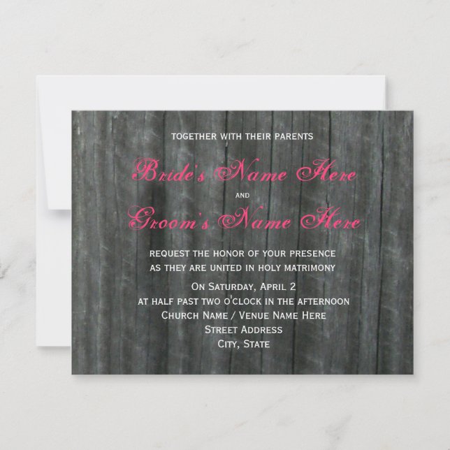 Barn Door and Hot Pink Roses Wedding Invitation (Front)